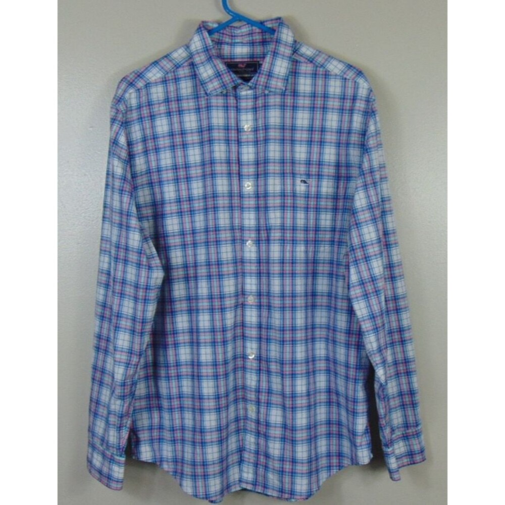 Vineyard Vines Classic Fit Tucker Shirt Plaid Button up Men's Large Blue White